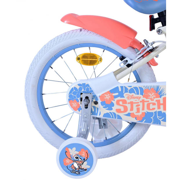 Disney Stitch Kinderfiets - Meisjes - 16 inch - Crème Koraal Blauw - Twee handremmen