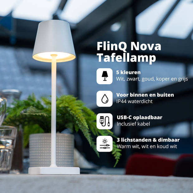 FlinQ Tafellamp Nova - Oplaadbaar - Dimbaar met geheugenstand - 3 lichtstanden - 38cm - Goud