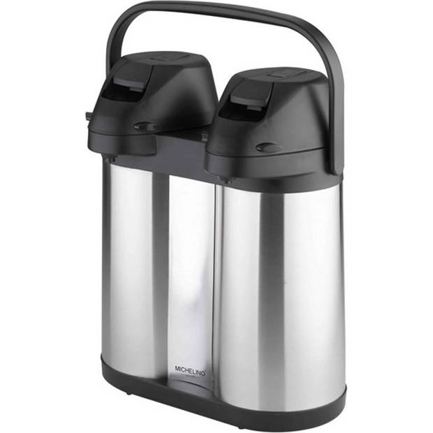 Michelino 54527 - Set Isoleerkan met pomp RVS - 2 isoleerkannen in 1 apparaat - Voor Thee en Koffie - 2 x 2L