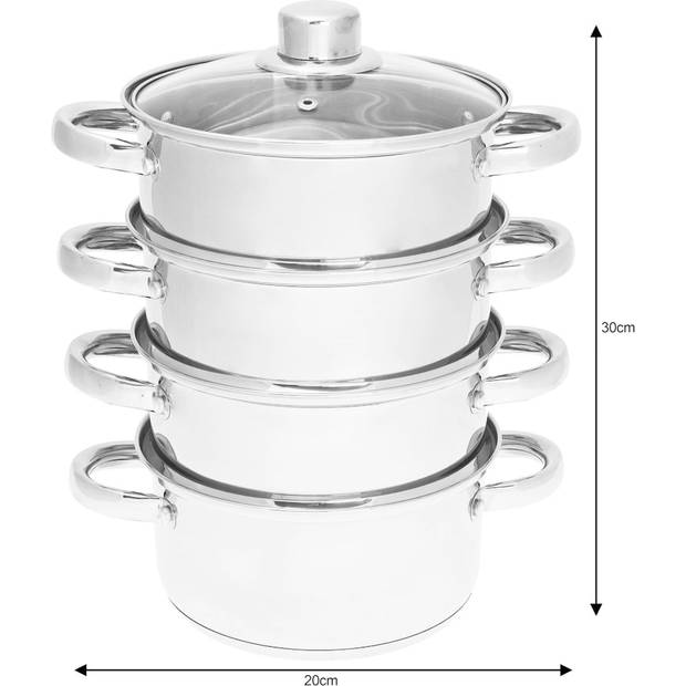 Stoompannen Set 5-delig I Kookpan Stoominzet Deksel Ø 18 cm – 2.5L RVS