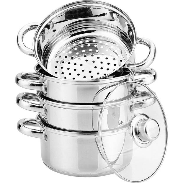 Stoompannen Set 5-delig I Kookpan Stoominzet Deksel Ø 18 cm – 2.5L RVS