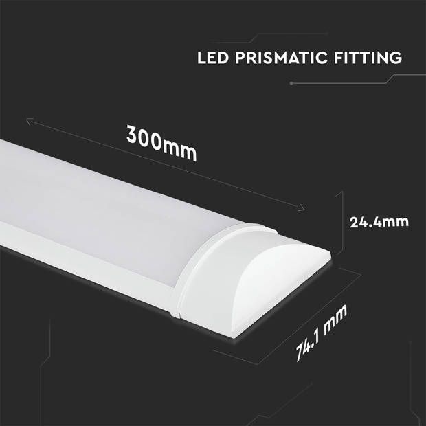 V-TAC VT-8-10 Witte LED TL-beslag - Prismatisch - Samsung - IP20 - 10W - 1000 Lumen - 3000K - 5 Jaar - 30CM -