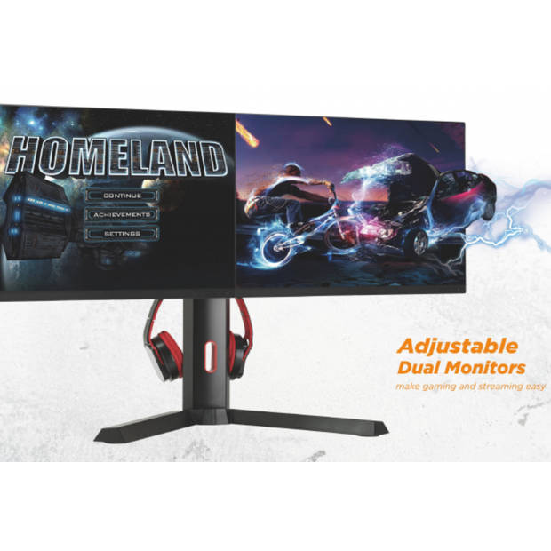 Gaming monitor standaard Thomas voor twee beeldschermen tot 27 inch hoogte verstelbaar 180 graden draaibaar 15 graden k