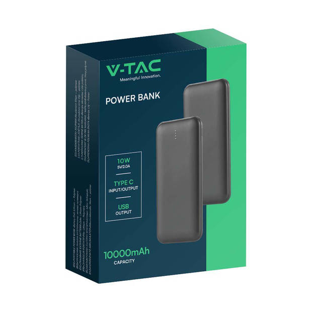 V-TAC VT-3527-G Power Banks met LED-scherm - Grijze behuizing - 10000mAh