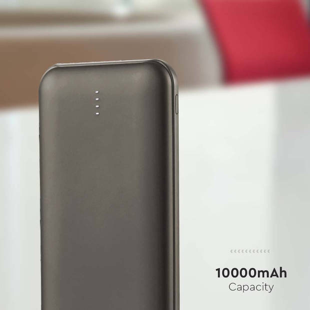 V-TAC VT-3527-G Power Banks met LED-scherm - Grijze behuizing - 10000mAh