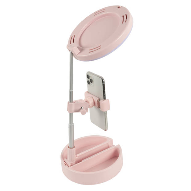 Foldable LED mirror with phone holder