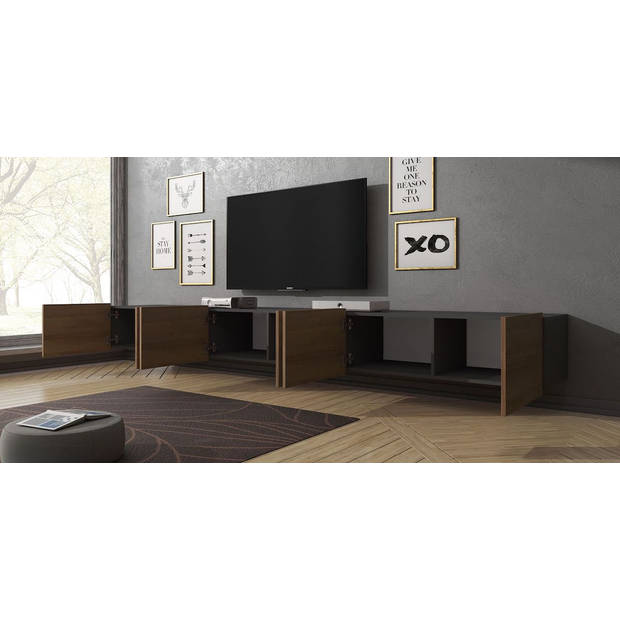 Meubella TV-Meubel Calgary - Eiken - Grijs - 300 cm