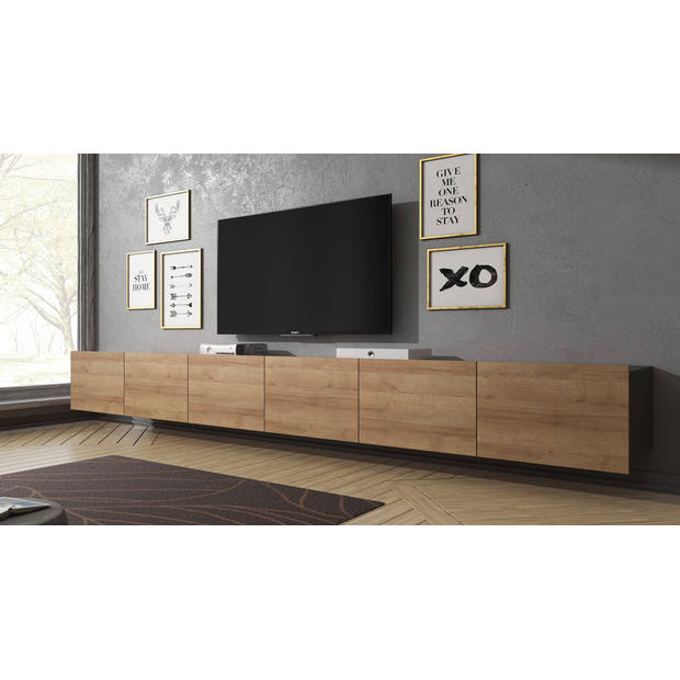 Meubella TV-Meubel Calgary - Eiken - Grijs - 300 cm