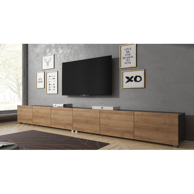 Meubella TV-Meubel Calgary - Eiken - Grijs - 300 cm