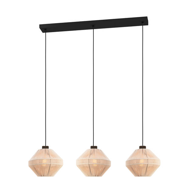 EGLO Midsumer Hanglamp - 3 x E27 - 92 cm - Zwart/Crème - Textiel