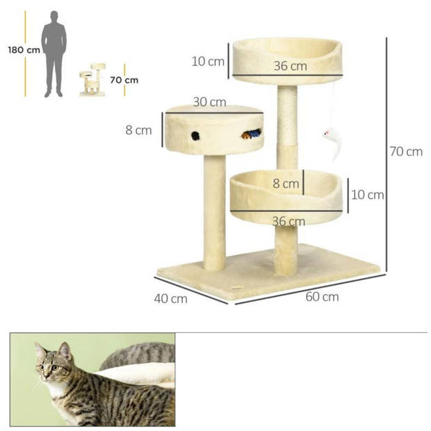 Krabpaal - Kattenspeeltjes - Kattenspeelgoed - Katten- Kattenkrabpaal - 60 cm x 40 cm x 70