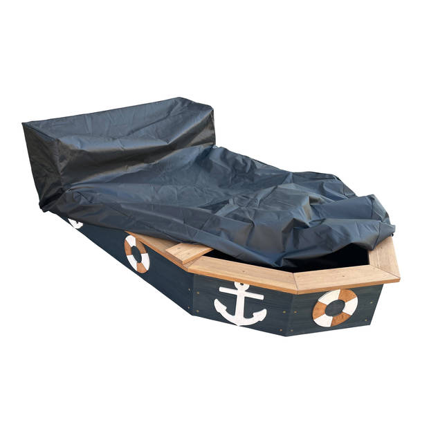AXI Doris Zandbak van Hout in de vorm van een boot Zandbak schip in antraciet & bruin met draaiend roer, vlag &