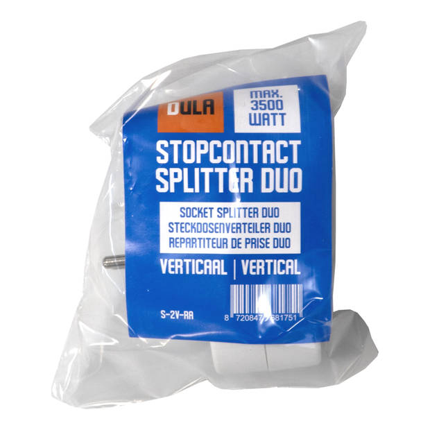 DULA Stopcontact Splitter 2V - Randaarde- Stekkerdoos - 2 voudige stekker - Verdeelstekker