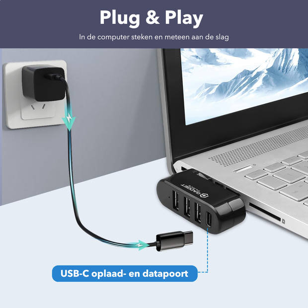 USB 3.0 Hub Splitter met 4 poorten - 5GBps - 3x USB-A & 1x USB-C - USB Switch