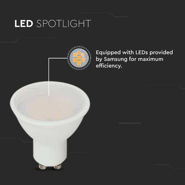 V-TAC VT-2333 LED Spots - GU10 Melkachtig 100° - IP20 - Wit - 2,9 Watt - 250 Lumen - 6500K