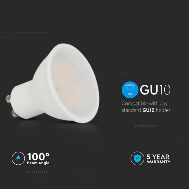 V-TAC VT-2333 LED Spots - GU10 Melkachtig 100° - IP20 - Wit - 2,9 Watt - 250 Lumen - 6500K