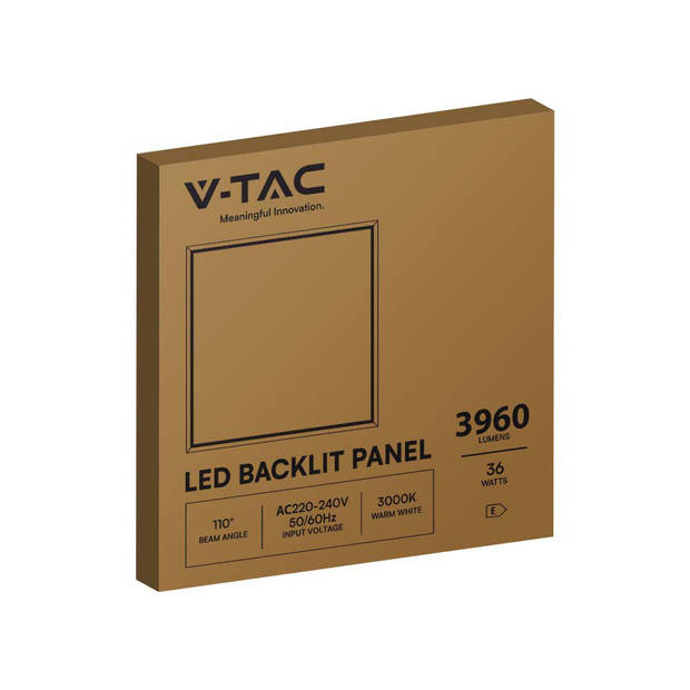 V-TAC VT-60036 LED panelen - 60x60 - IP20 - Witte behuizing - 36 watt - 3960 lumen - 3000K 6 stuks/verpakking