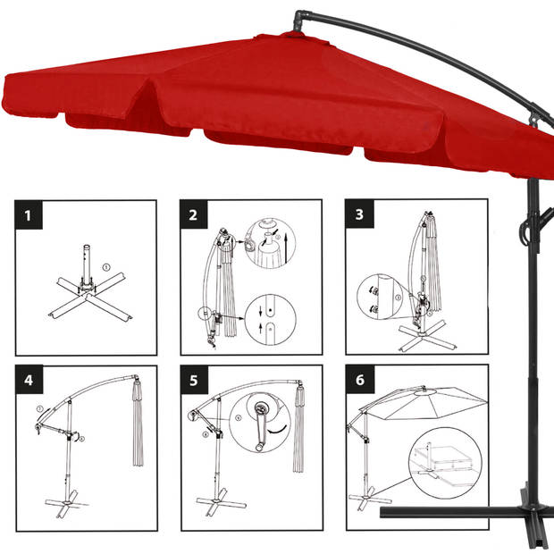 Springos Parasol Parasols Kantelbaar Met Ventilatie Rood Ø300 cm