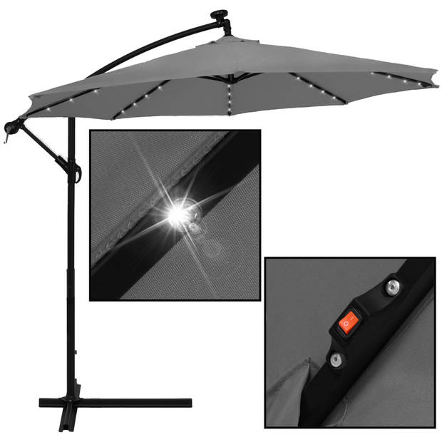 Springos Parasol LED Parasols Kantelbaar Met Ventilatie Grafiet Ø300 cm