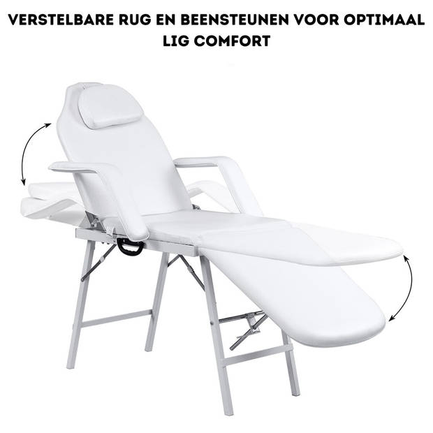 Costway Opvouwbare Cosmetische Behandelstoel 225 kg Draagvermogen Wit 182 x 77,5 x 68 cm