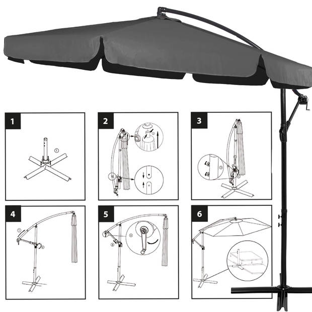 Springos Parasol Parasols Kantelbaar Met Ventilatie Donkergrijs Ø300 cm