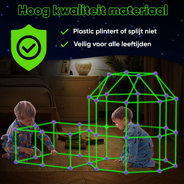 JUST23 Glow In The Dark Mega Speelgoed Bouwpakket - Fantasy Forts – Bouwspeelgoed – Bouwset – Fort & Hut Bouwen