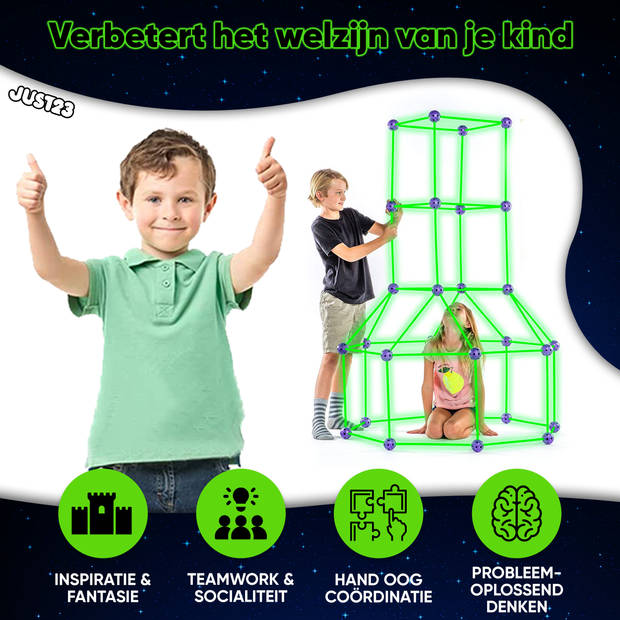 JUST23 Glow In The Dark Mega Speelgoed Bouwpakket - Fantasy Forts – Bouwspeelgoed – Bouwset – Fort & Hut Bouwen