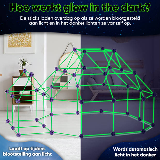 JUST23 Glow In The Dark Mega Speelgoed Bouwpakket - Fantasy Forts – Bouwspeelgoed – Bouwset – Fort & Hut Bouwen