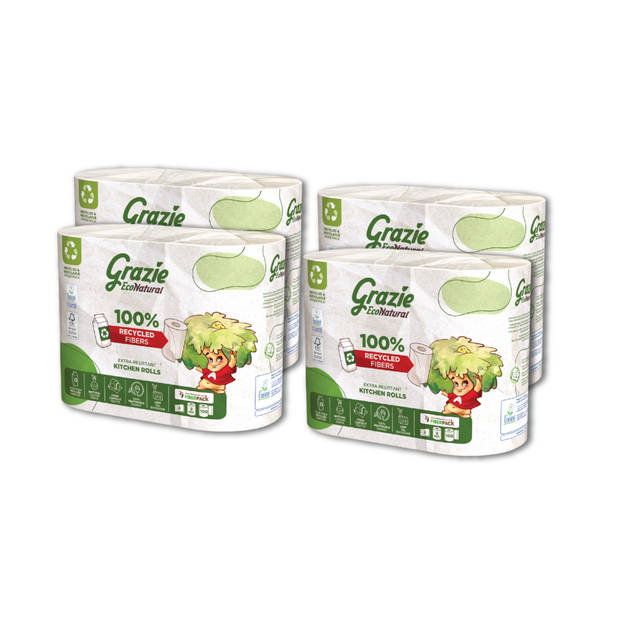 Grazie Natural -2-laags Keukenrolpapier van Drankkarton - 40 rollen - mega pack