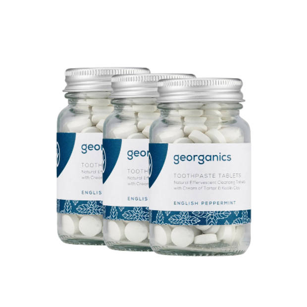 Georganics Minerale Tandpasta Tabletten – Pepermunt - 3 stuks - Antibacterieel - Tandenplak Verminderend - Zero Waste