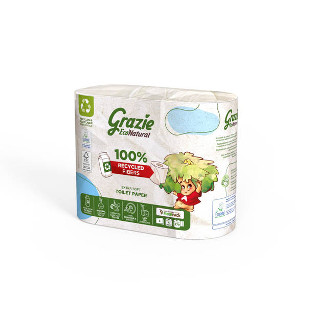 Grazie Natural 3-laags Toiletpapier - Recycled Drankkarton - Vrij van Bleek - Zachtheid - Sterkte - Ecolabel