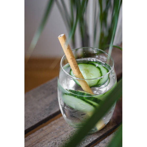 Pandoo Bamboe Cocktailrietjes - 12 stuks - Herbruikbare Rietjes - Milieuvriendelijk - Uniek Design - Plasticvrij Verpakt