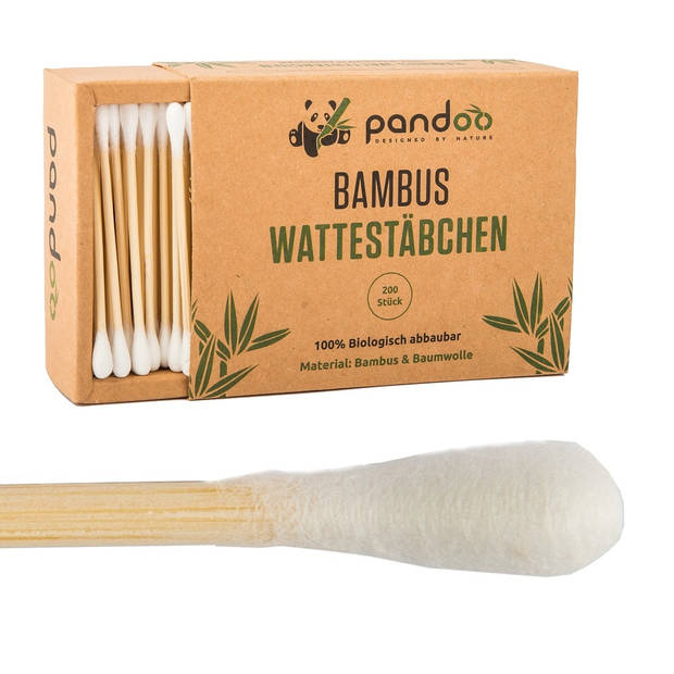 Pandoo Eco-Friendly Bamboo Cotton Swabs - 800 pcs - Safe - Biodegradable - Bamboo - Cotton Blend