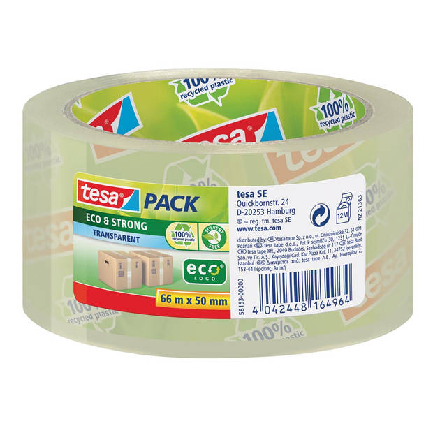 Tesapack eco & strong ecoLogo, ft 50 mm x 66 m, PP, transparant