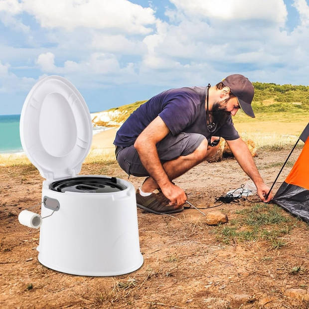 Costway Draagbaar Camping Toilet 5L - Lichtgewicht Buiten Toilet met Uitneembare Binnenemmer wit/grijs