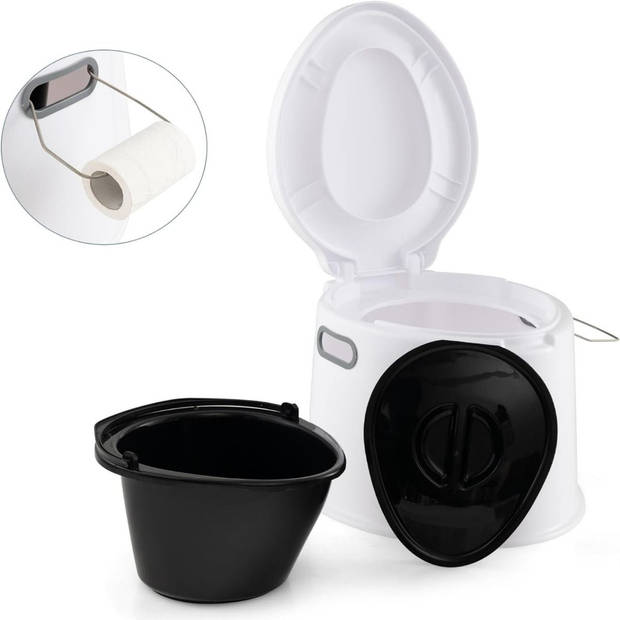 Costway Draagbaar Camping Toilet 5L - Lichtgewicht Buiten Toilet met Uitneembare Binnenemmer wit/grijs