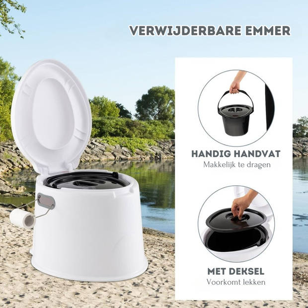 Costway Draagbaar Camping Toilet 5L - Lichtgewicht Buiten Toilet met Uitneembare Binnenemmer wit/grijs