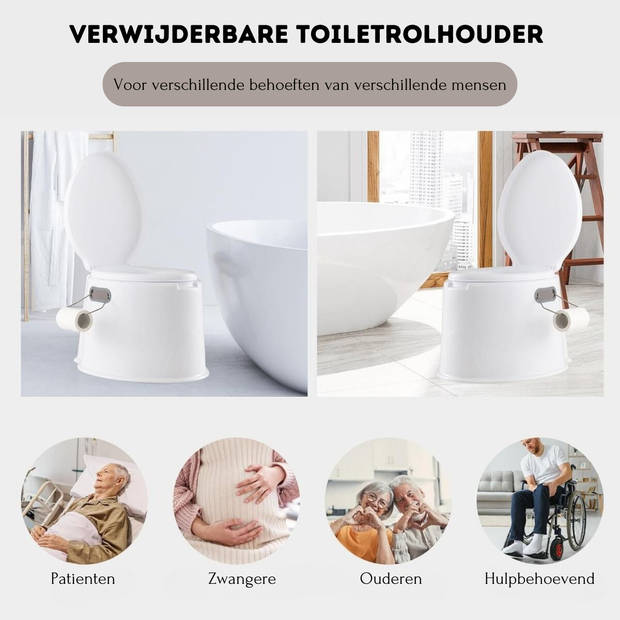 Costway Draagbaar Camping Toilet 5L - Lichtgewicht Buiten Toilet met Uitneembare Binnenemmer wit/grijs