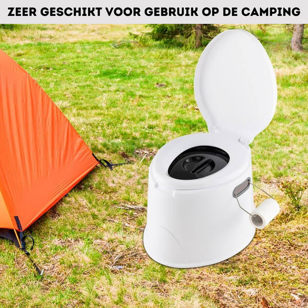 Costway Draagbaar Camping Toilet 5L - Lichtgewicht Buiten Toilet met Uitneembare Binnenemmer wit/grijs