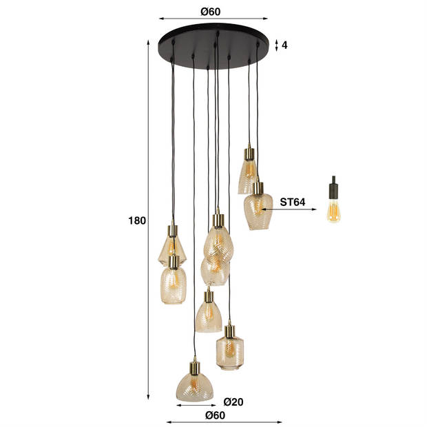 Ricardo hanglamp 9L getrapt - amberkleurig glas