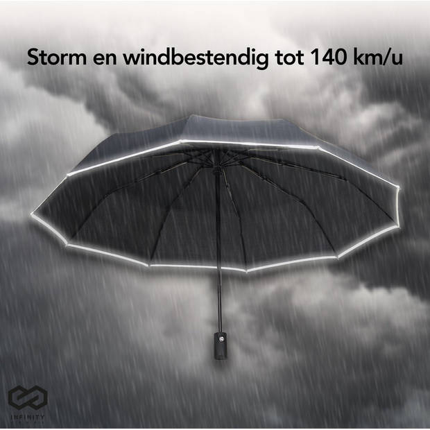 Infinity Goods Stormparaplu - Paraplu - 140 km/u - Reflecterend - Ø 107 cm - Automatisch Uitklapbaar - Beschermhoes -