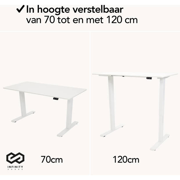 Infinity Goods Zit Sta Bureau - Elektrisch Verstelbaar In Hoogte - 140 x 60 CM - Wit