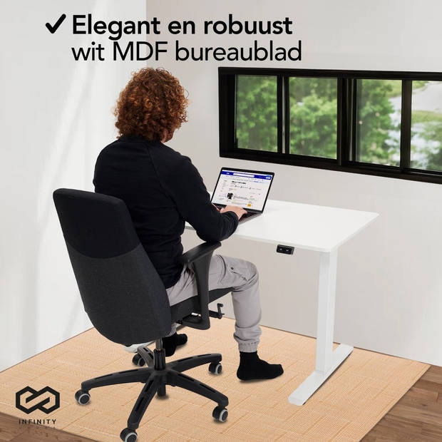 Infinity Goods Zit Sta Bureau - Elektrisch Verstelbaar In Hoogte - 140 x 60 CM - Wit