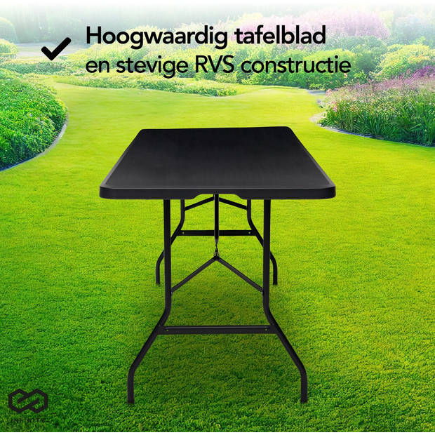 Infinity Goods Inklapbare Tafel - Vouwtafel - 180 x 70 x 74 cm - Campingtafel - Tuintafel - Draagbaar - Zwart