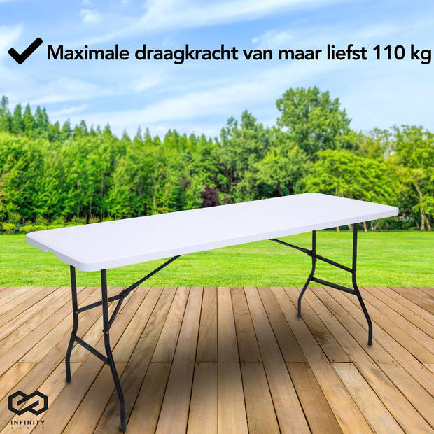 Infinity Goods Inklapbare Tafel - Vouwtafel - 180 x 70 x 74 cm - Campingtafel - Tuintafel - Draagbaar - Wit