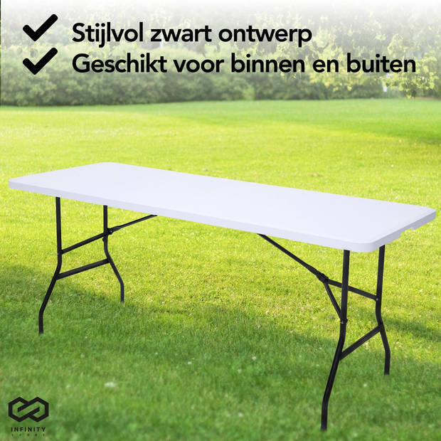 Infinity Goods Inklapbare Tafel - Vouwtafel - 180 x 70 x 74 cm - Campingtafel - Tuintafel - Draagbaar - Wit