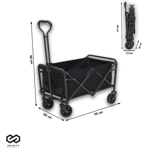 Infinity Goods Bolderkar - Opvouwbaar - 100KG Draagkracht - Draaibare Wielen - 90 x 50 x 75 CM - Verstelbaar - Zwart