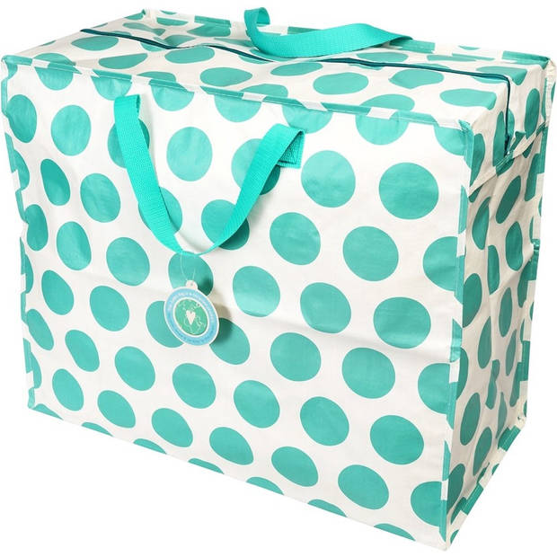 XXL tas / Jumbo tas turquoise on cream / Groene stip