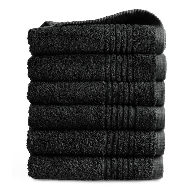 Handdoek Supreme - 50x100 - 6 stuks - OEKO-TEX Made in Green - 600 g/m2 zacht katoen - zwart
