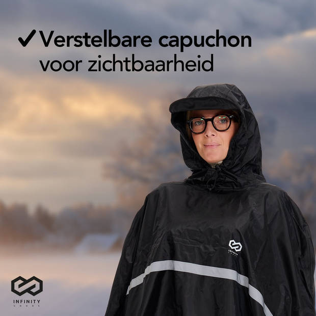 Infinity Goods Regenponcho - Poncho - Dames & Heren - Waterdicht & Ademend - Reflecterend - Zwart